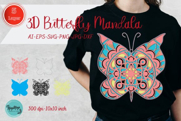 3D Butterfly Mandala SVG for Graphics & T-Shirt Designs