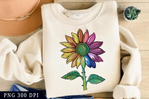 Rainbow Sunflower PNG: Graphics & T-Shirt Designs